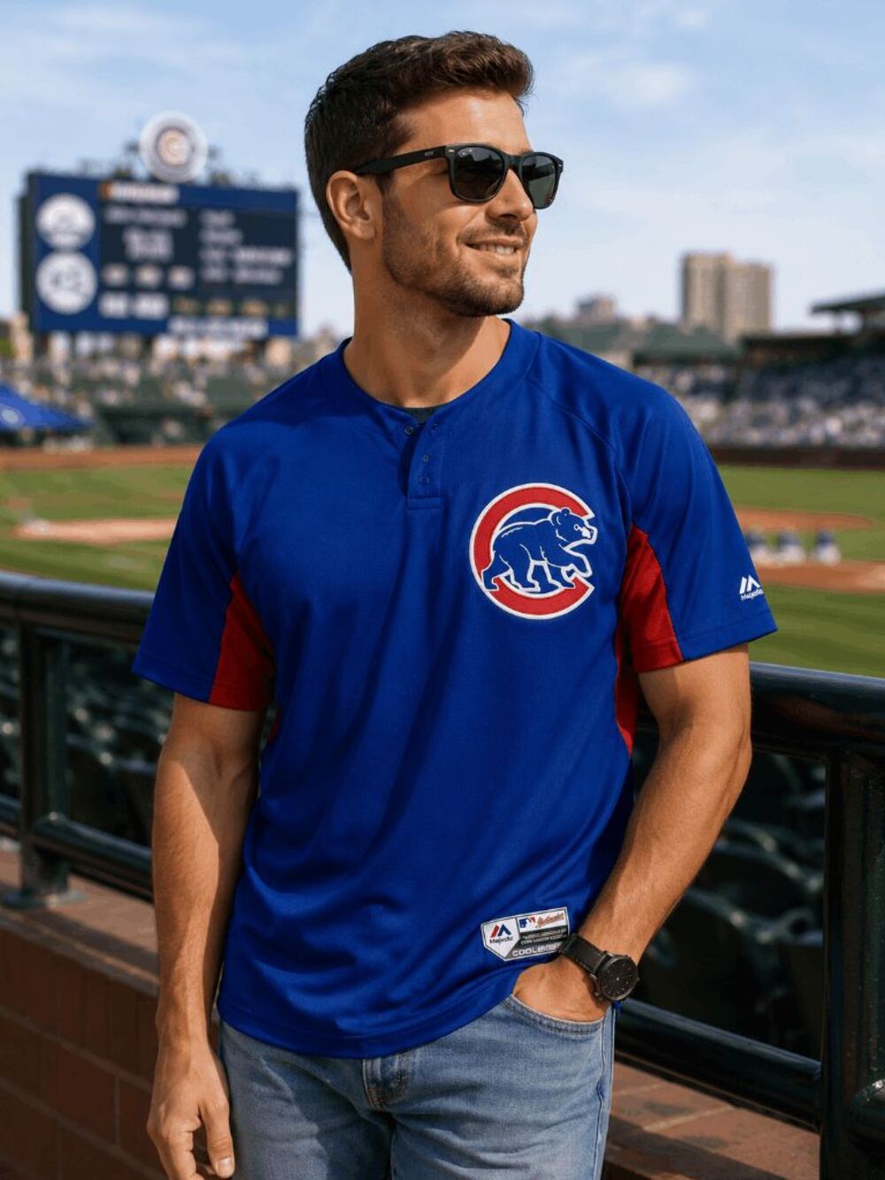 Majestic Chicago Cubs Jersey Mens Size L Cool Base MLB Baseball Pullover NWT